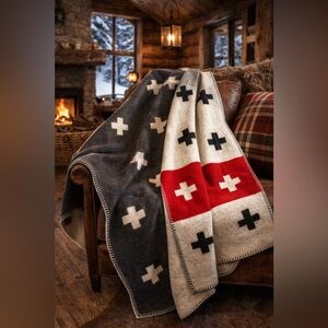 David Fussenegger Swiss Cross Reversible Throw Blanket World Traveler Alpine